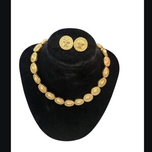 Versace Gold Coin Necklace and Earring Set